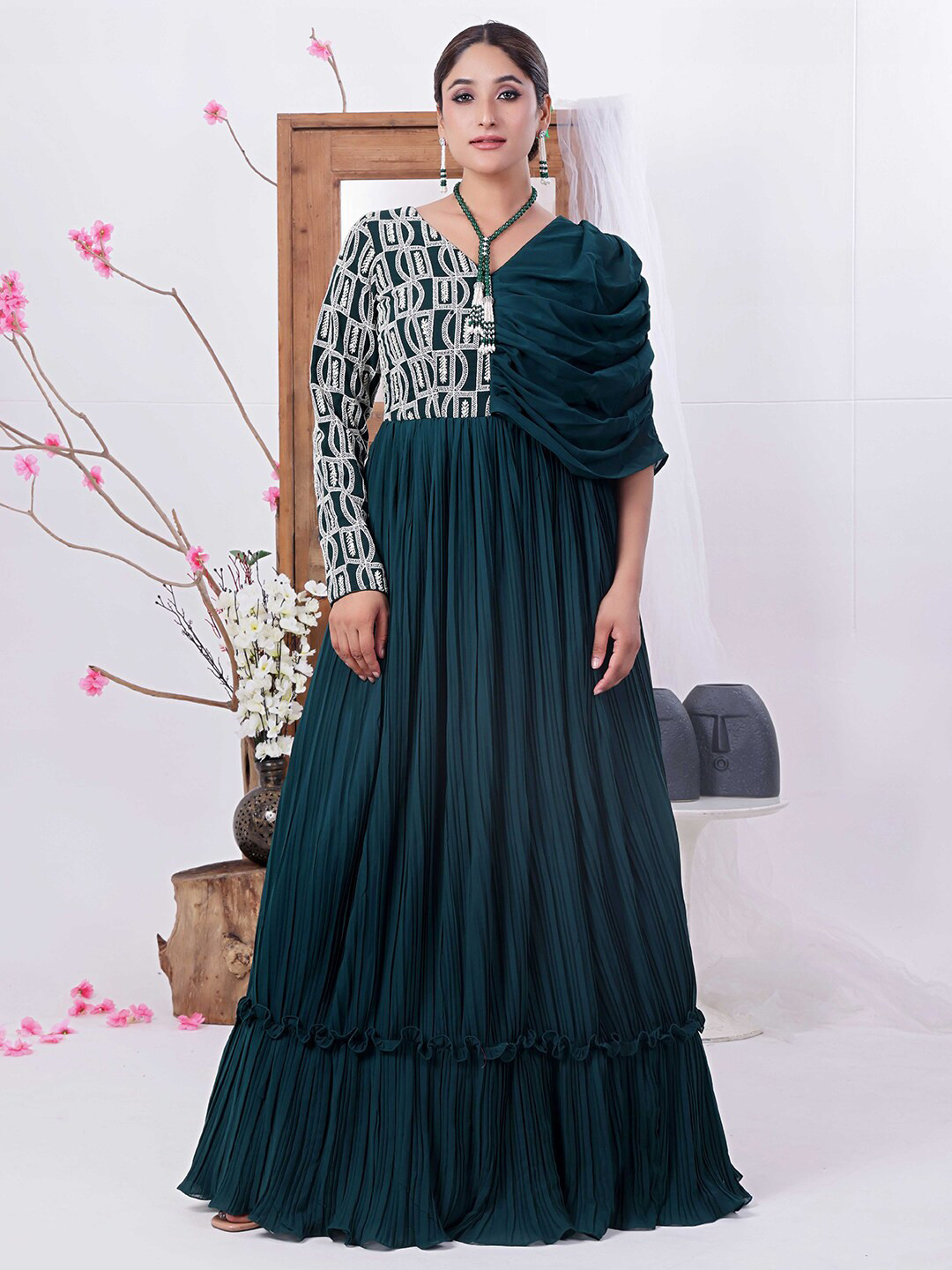 Ethnovog Pleated Georgette Maxi Dress