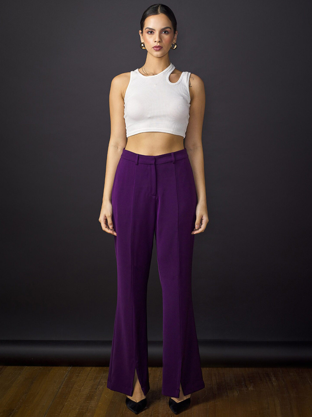 SALT ATTIRE Women Tailored Flared Bootcut Trousers