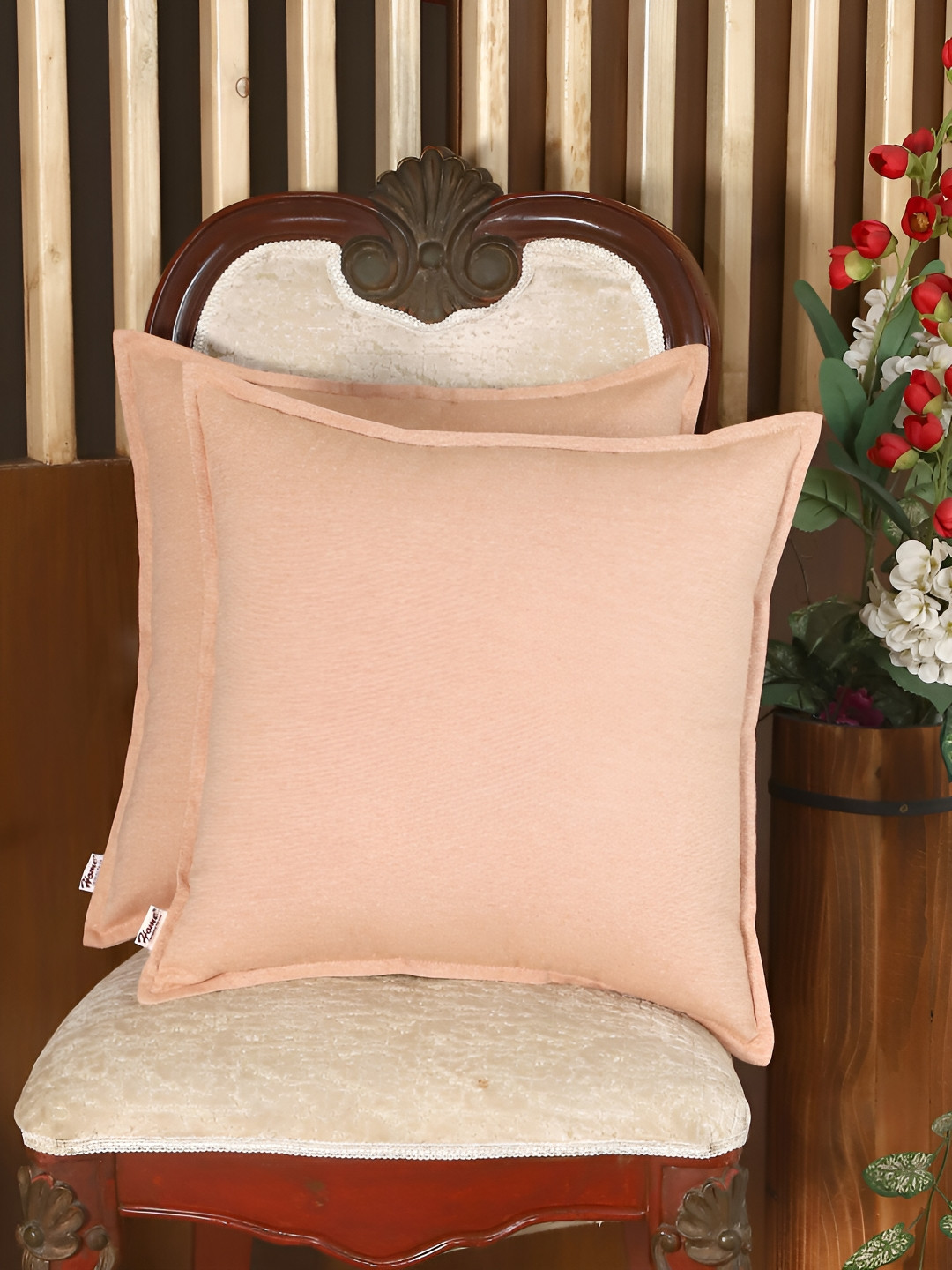Home The Best Orange Cotton Breathable 2 Piece Square Cushion Covers -16x16In