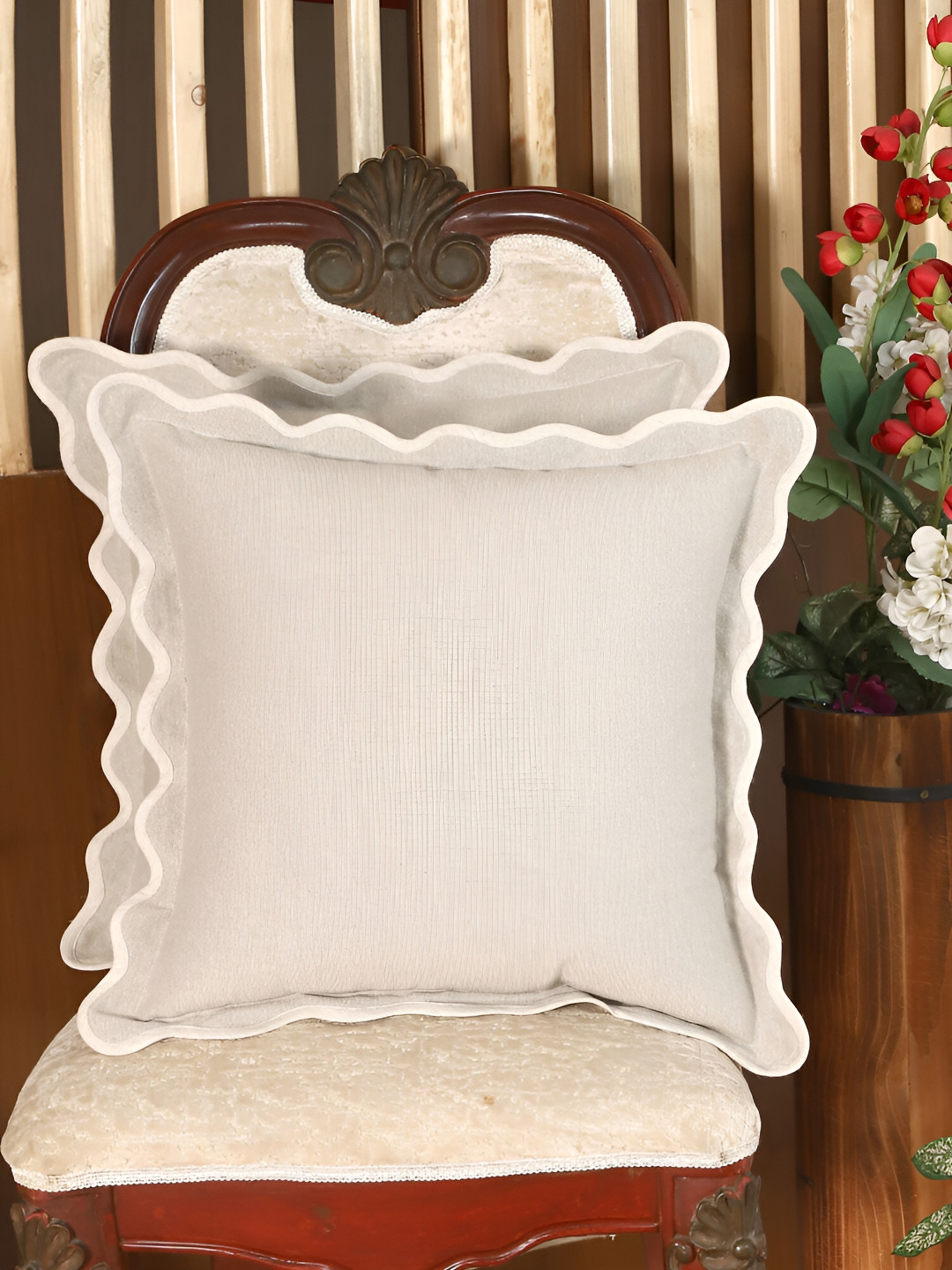 Home Grey Cotton Breathable 2 Piece Textured Square Cushion Covers - 16 x 16 Inches