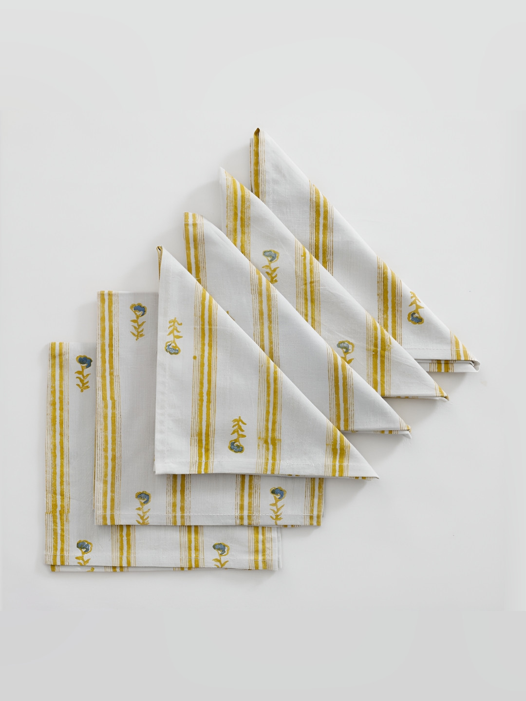 Ratan Cart White & Yellow 6 Pieces Striped Cotton Dinner Table Napkins