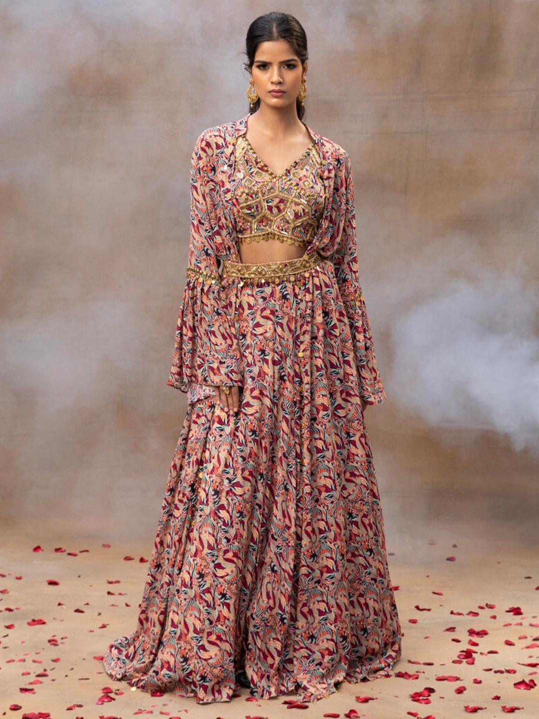 Mehak Murpana Embroidered Beads and Stones Ready to Wear Lehenga & Blouse With Cape