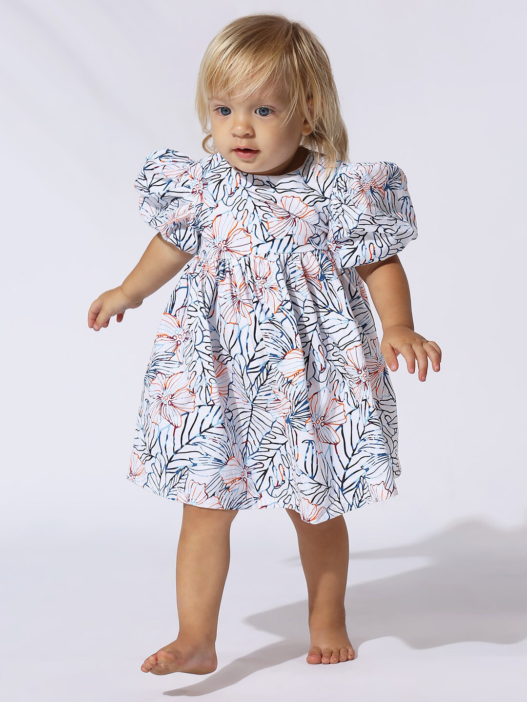 My Milestones Floral Printed Pure Cotton Puff Sleeve Dress