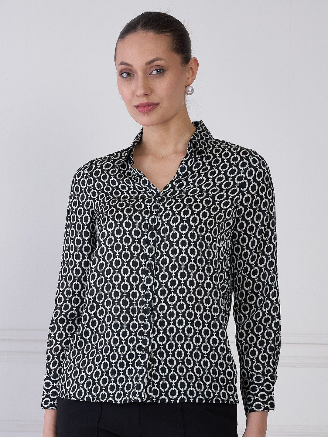 SALT ATTIRE Spread Collar Premium Polka Dot Printed Regular Fit Casual Shirt