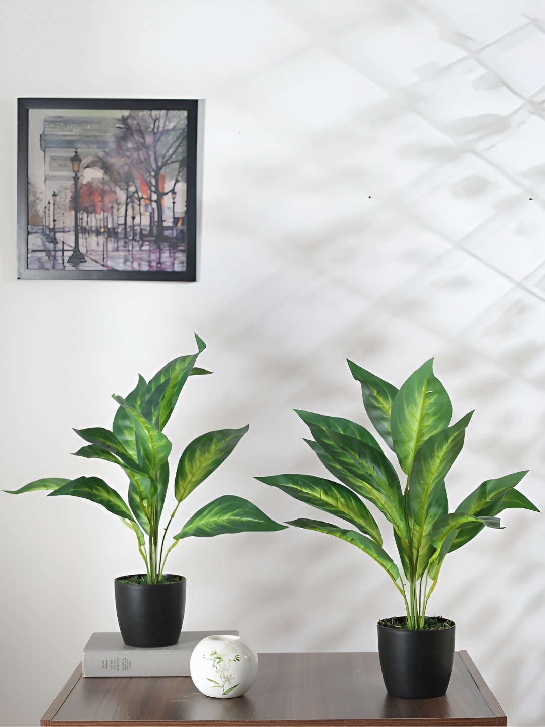 Home Bloom Green & Black 2 Pieces Diffenbachia Artificial Plants With Pots