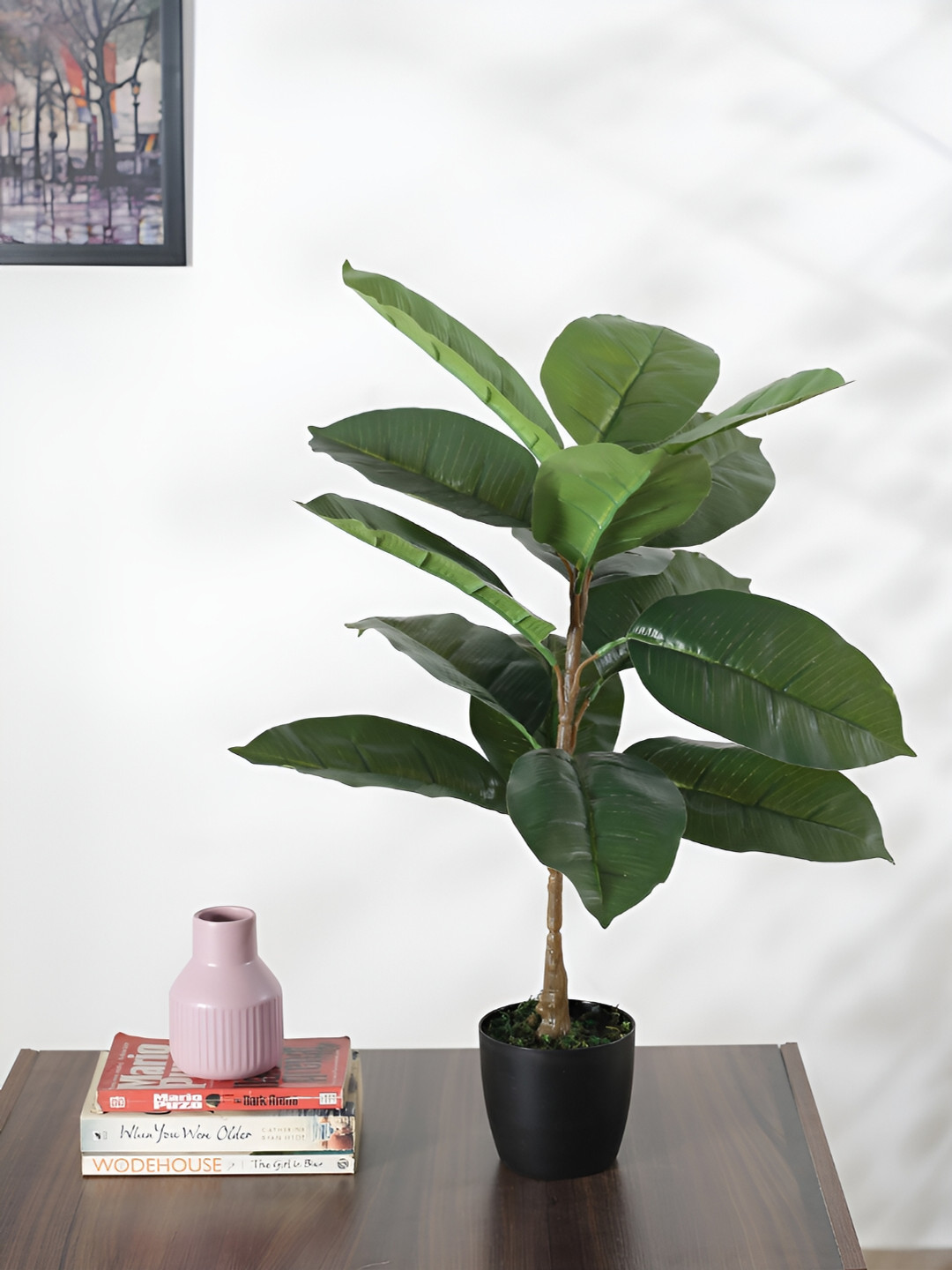 Home Bloom Green & Black Rubber Artificial Plant With Pot