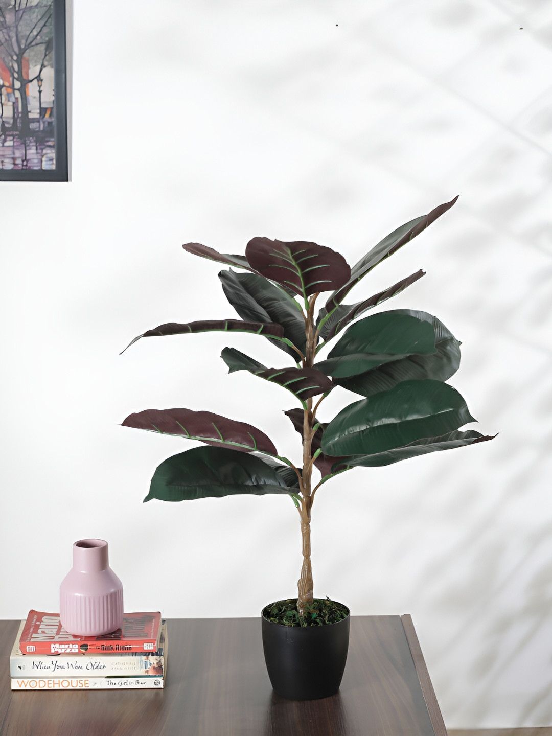 Home Bloom Red Rubber Artificial Plant With Pot