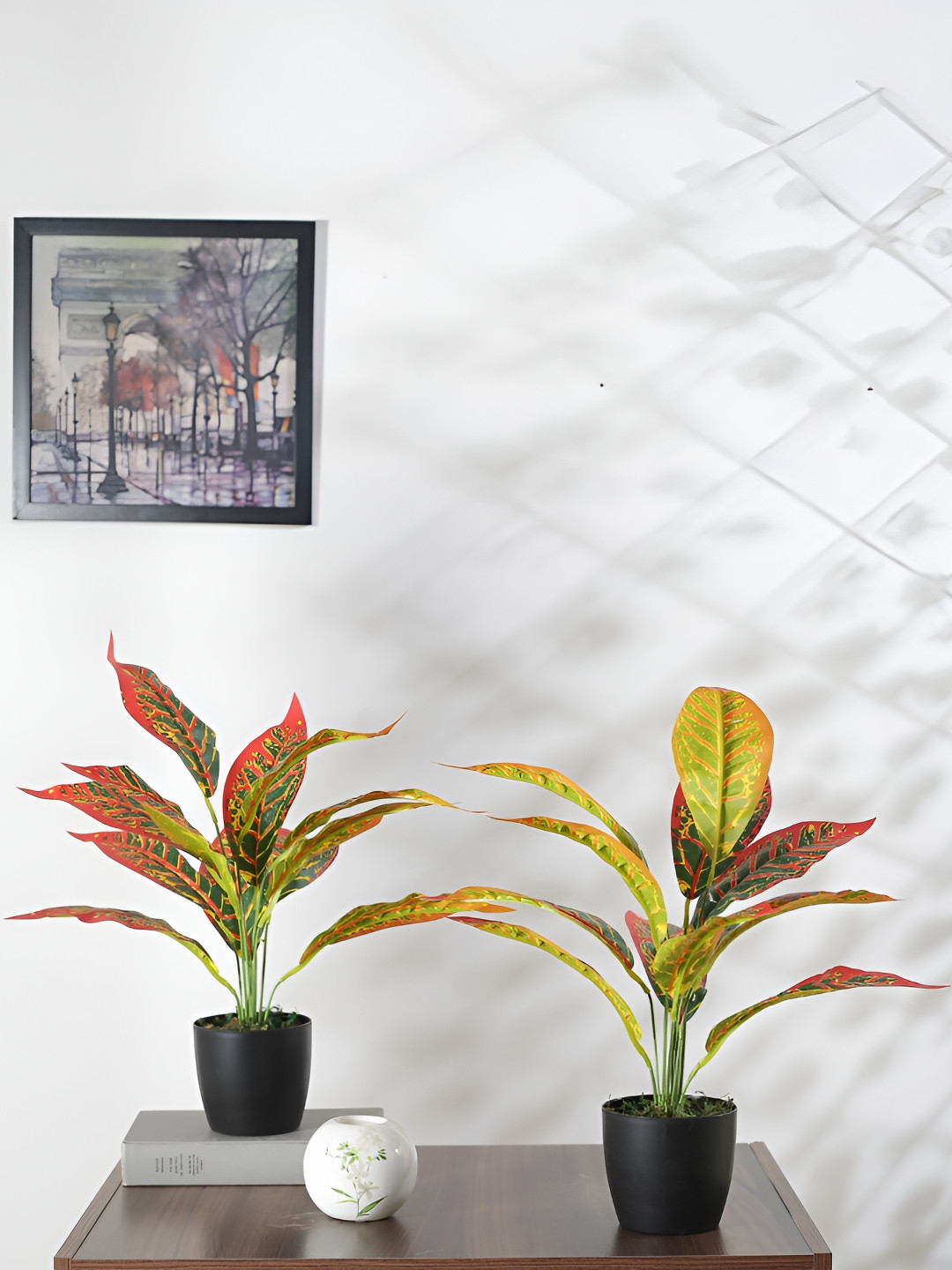 Home Bloom Red and Green 2 Pieces Croton Artificial Plant With Pot