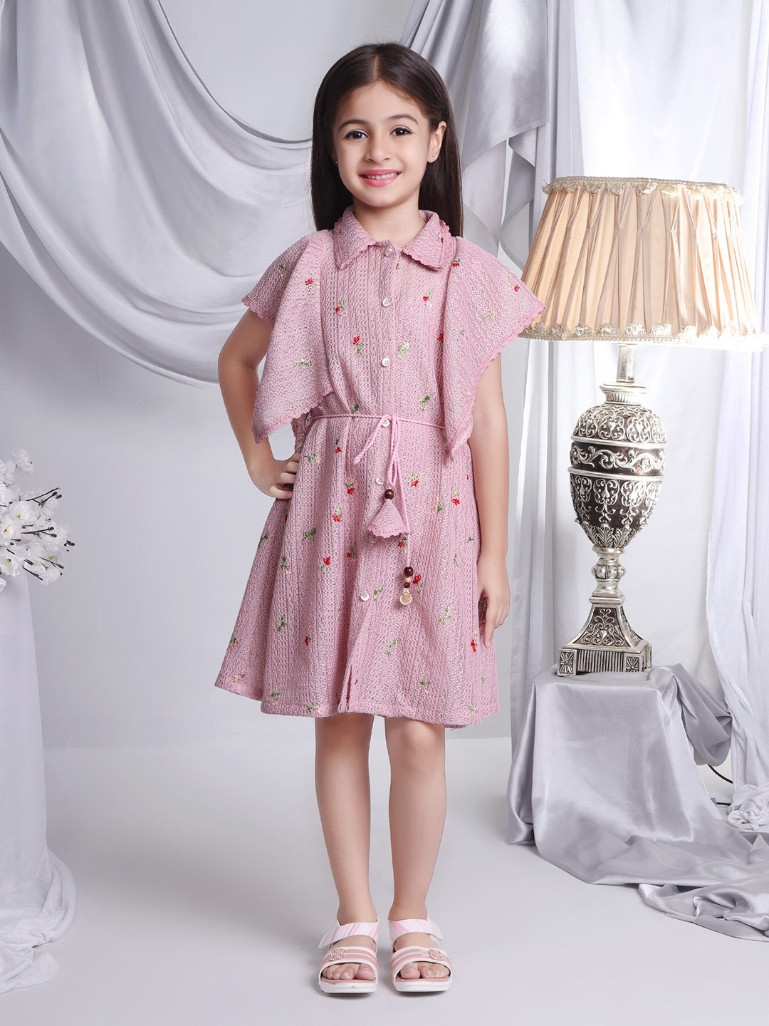Peppermint Stunning Flare Girls Floral Embroidered Flutter Sleeves Net Shirt Dress