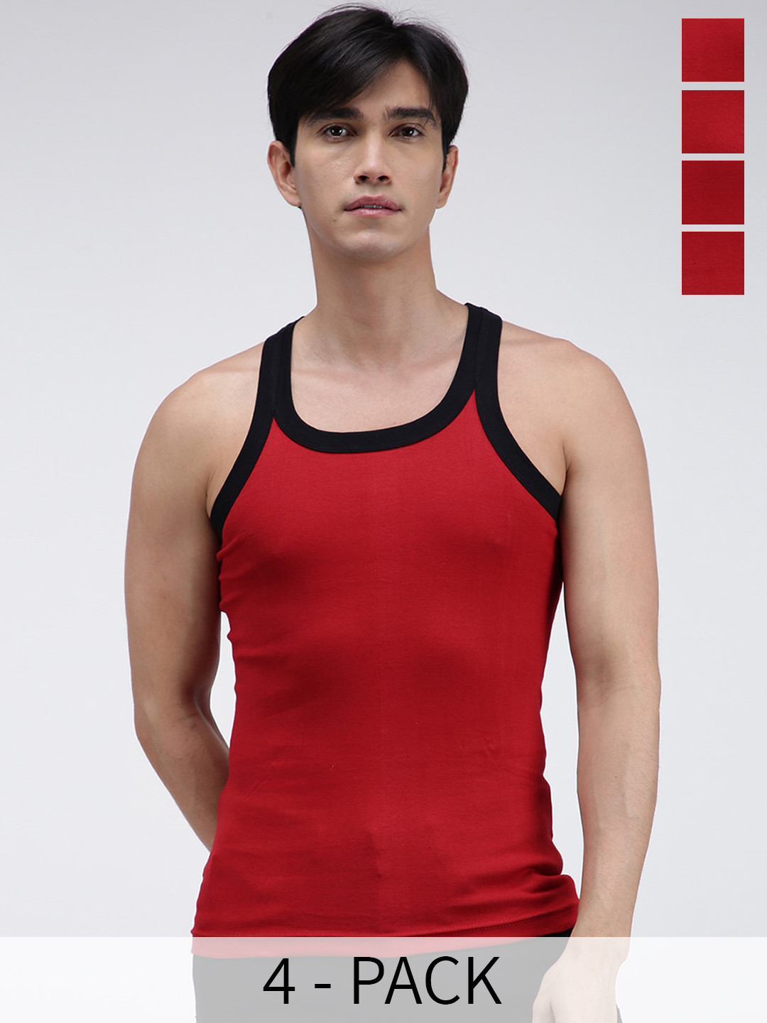AMUL COMFY Pack Of 4 Pure Cotton Undershirt Innerwear Vests AC-GVEST-RED-XS-4PC