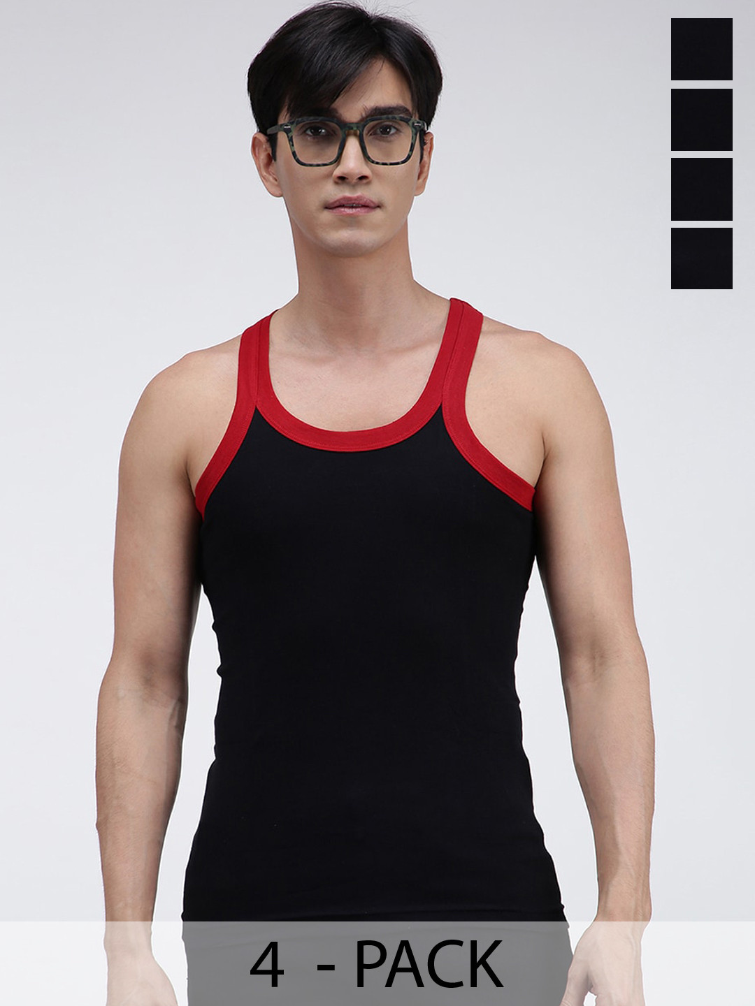 AMUL COMFY Pack Of 4 Pure Cotton Innerwear Gym Vest AC-GVEST-BLK-XS-4PC
