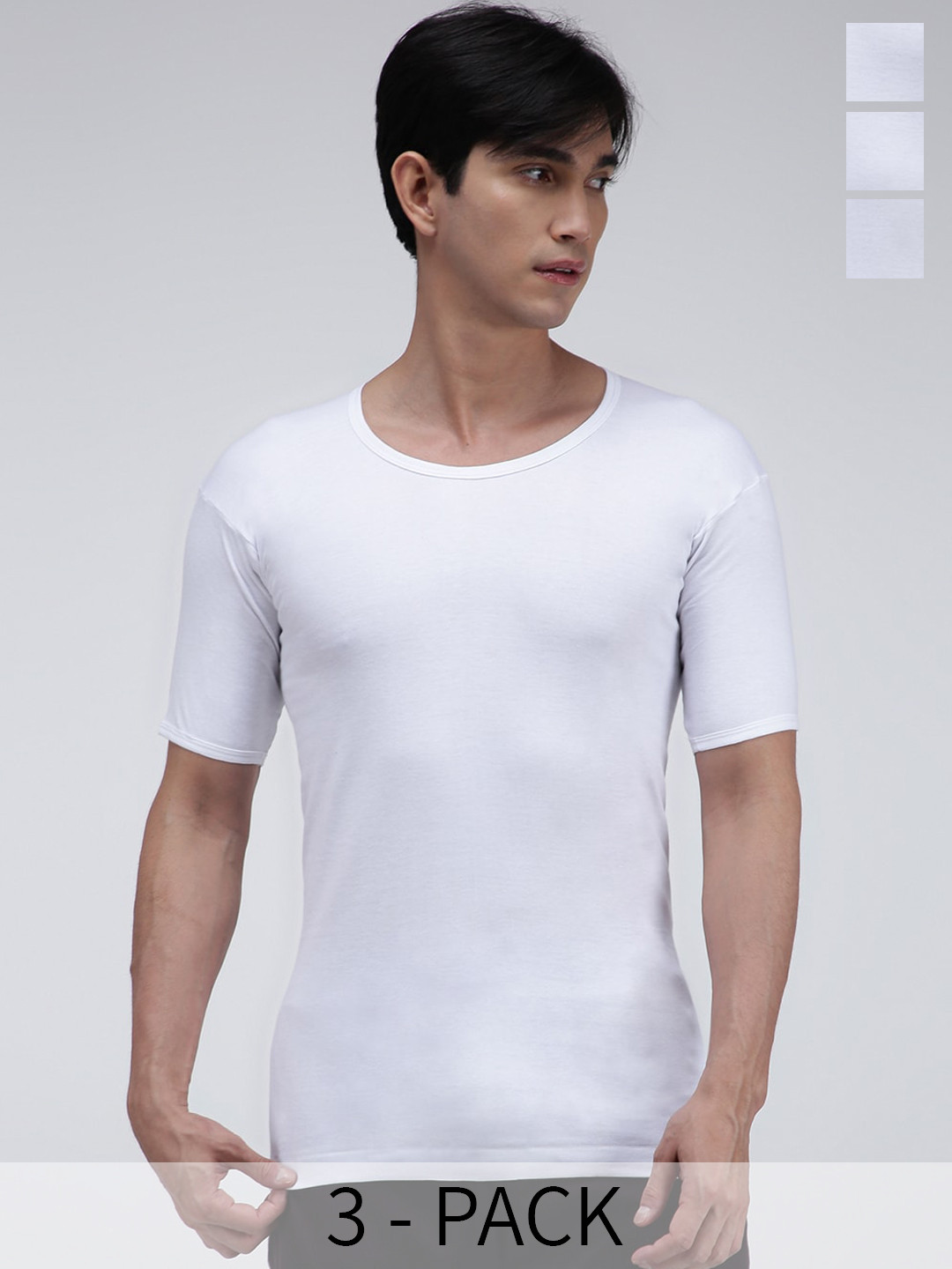 Amul Comfy Men Pack Of 3 Interlock White Vest with sleeve