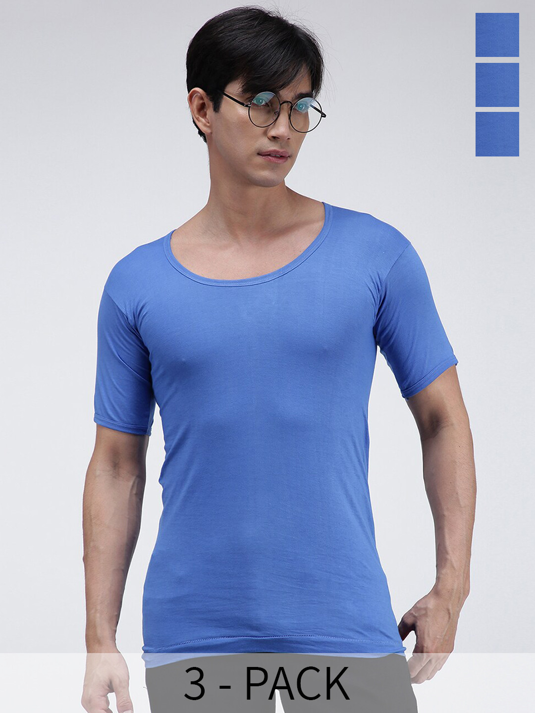 AMUL COMFY Pack Of 3 Pure Cotton Undershirt Vests- AC-CVESTRNS-SKY-XS-3PC