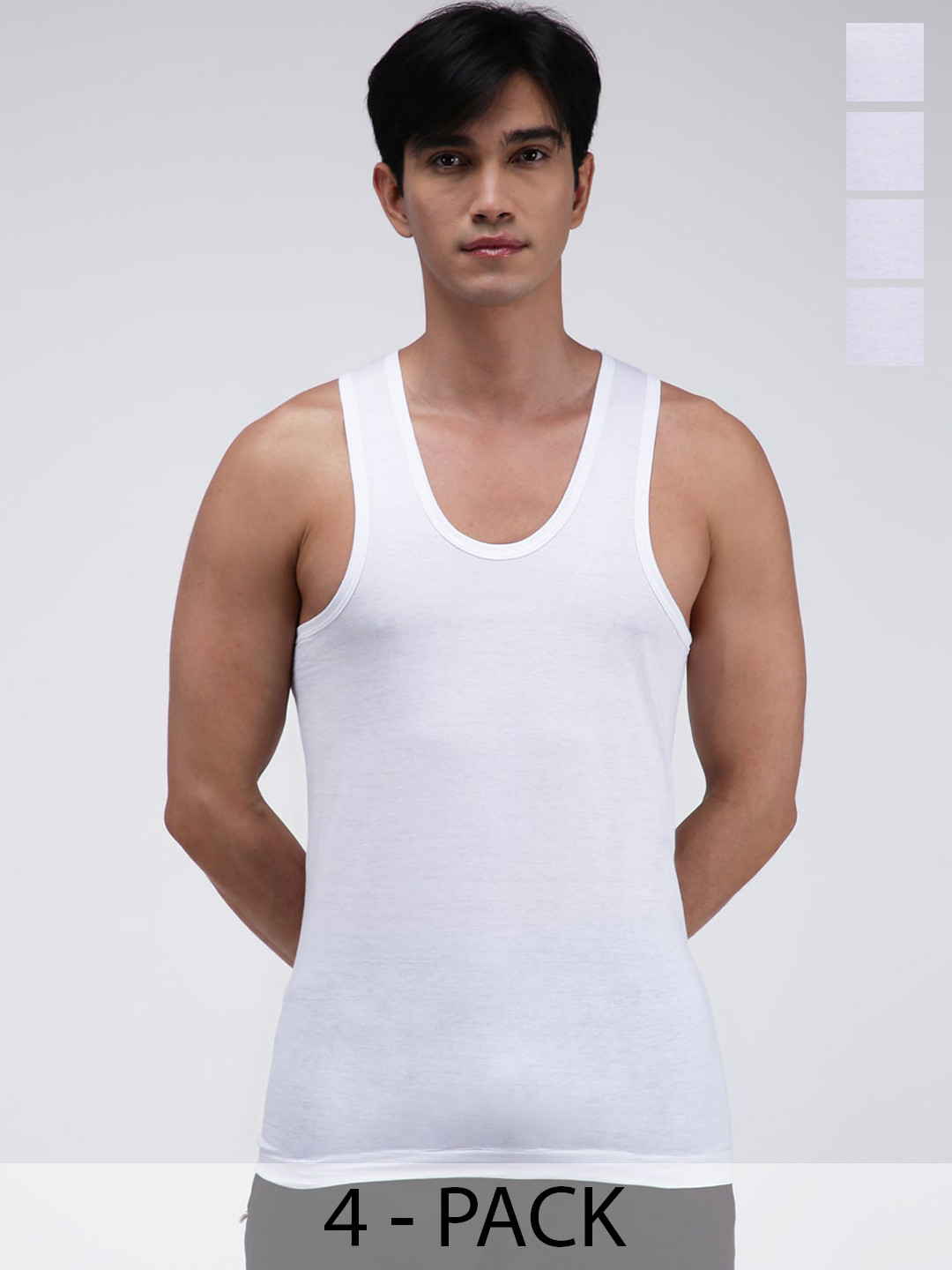 Amul Comfy Men Pack Of 4 Interlock White Vest