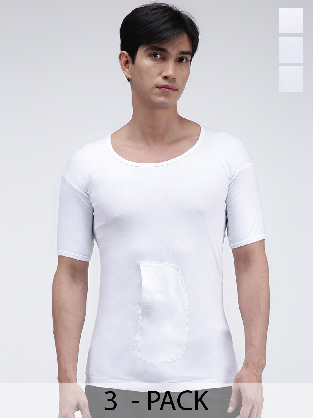 AMUL COMFY Pack Of 3 Pure Cotton Undershirt Vests AC-IPKTVESTRNS-WHT-L-3PC