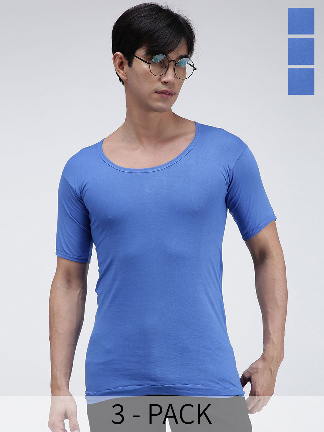 AMUL COMFY Men Pack Of 3 Cotton Short Sleeves Innerwear Vests AC-CVESTRNS-SKY-M-3PC