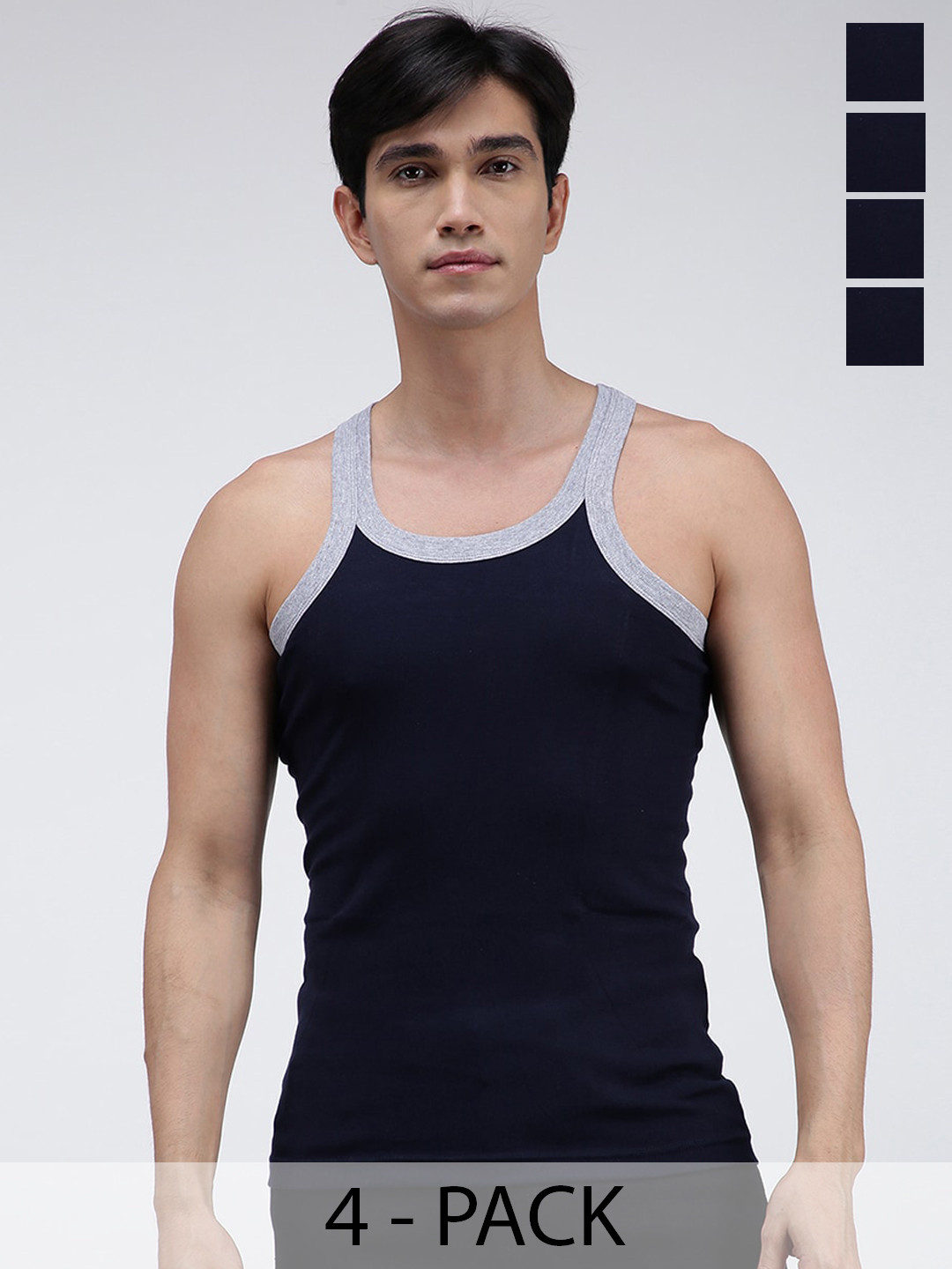 AMUL COMFY Pack Of 4 Pure Cotton Gym Innerwear Vests AC-GVEST-NVY-XS-4PC