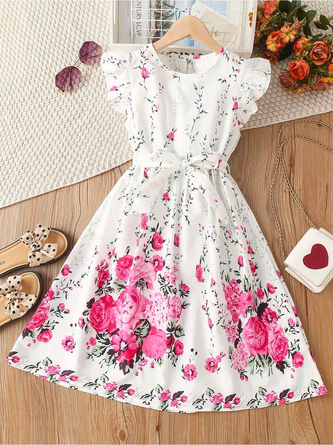 Buy BAESD Girl Floral Print Round Neck Flutter Sleeves Cotton Fit Flare Dress Dresses for Girls 29391522 Myntra