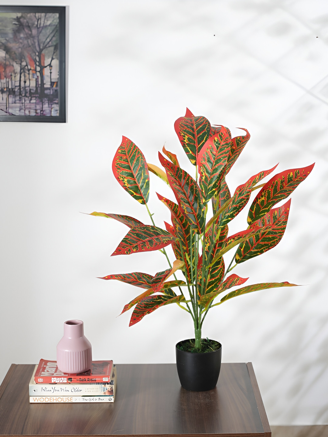 Home Bloom Red & Green Croton Artificial Plant With Pot