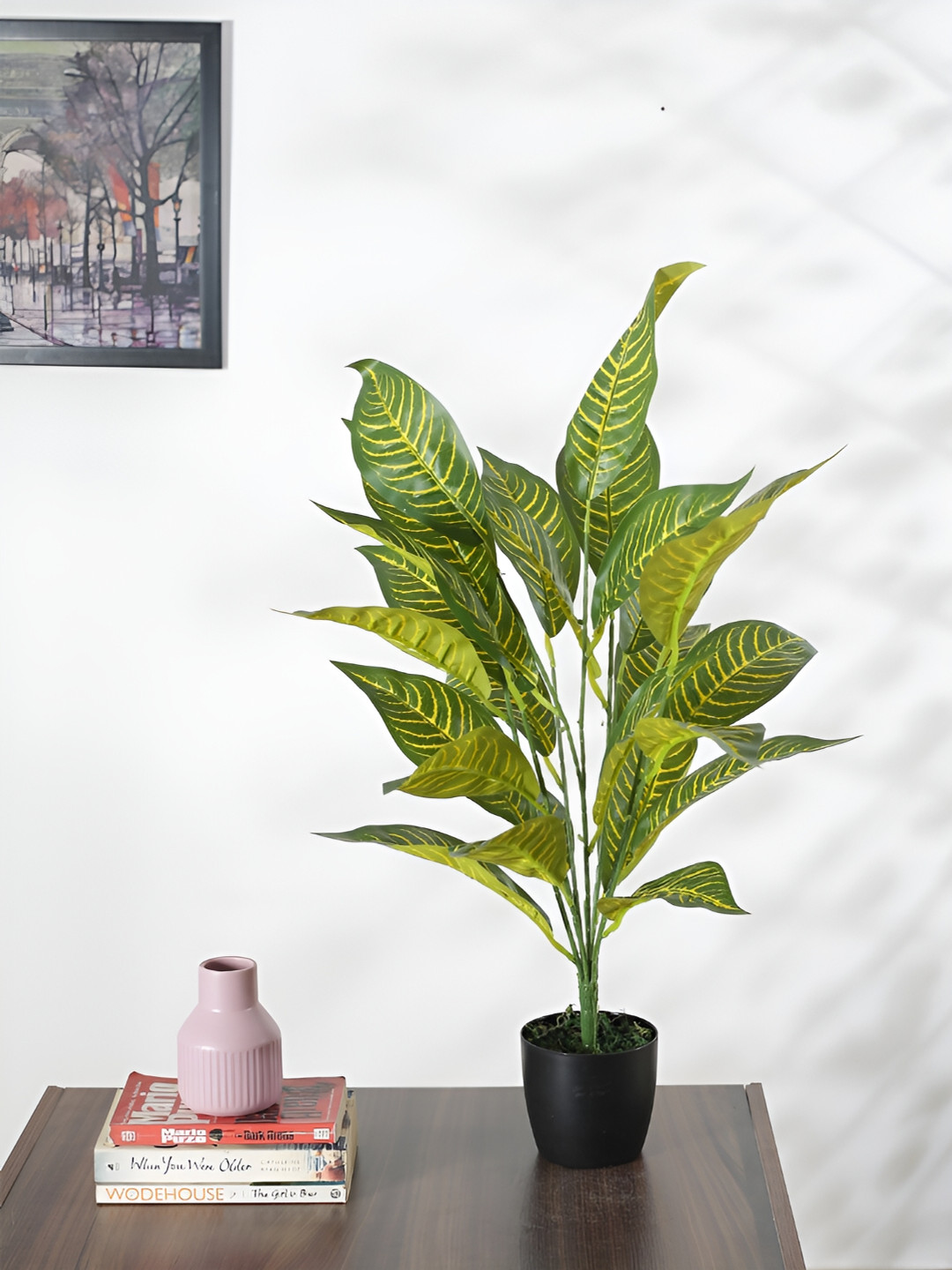 Home Bloom Green Croton Artificial Plant With Pot