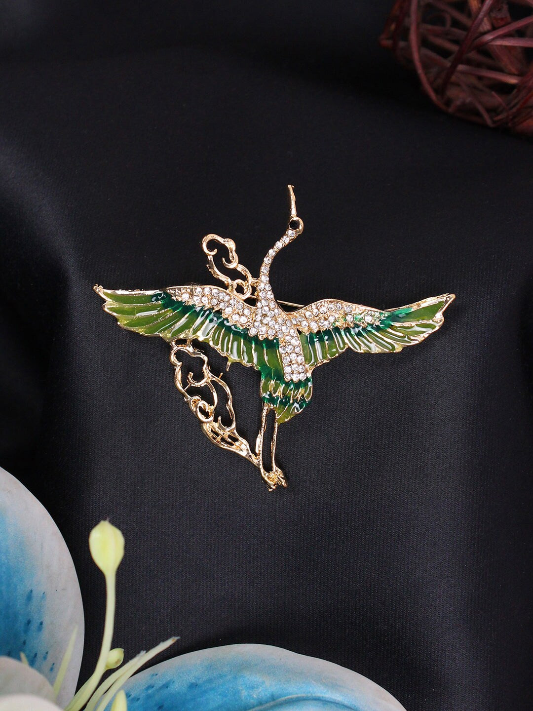 Kavove Men Stone Studded Swan Statement Brooch