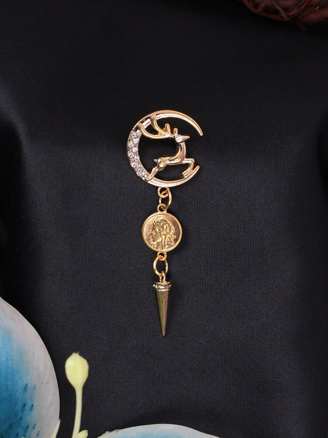 Kavove Men Deer Circle Stone Studded Statement Brooch