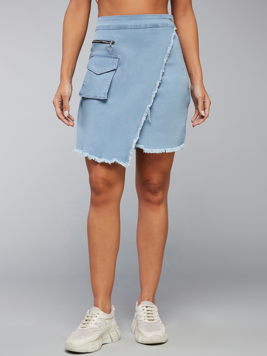 DOLCE CRUDO Memories Of Youth Blue High Rise Stretchable Denim Wrap Skirt