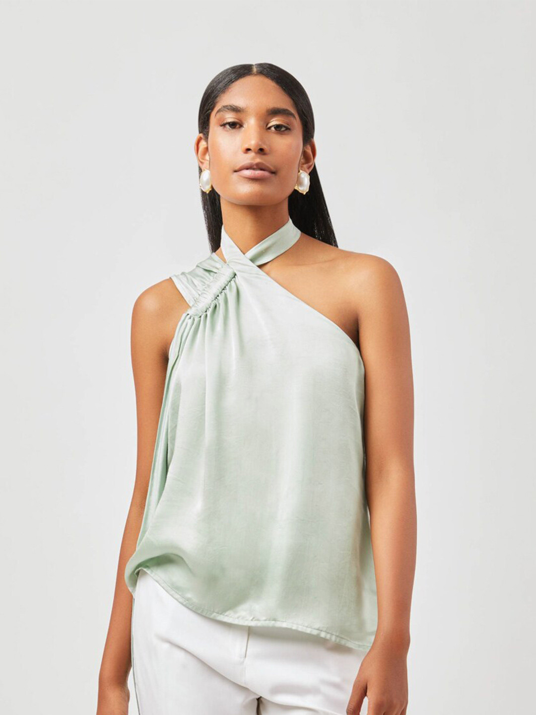 Contemponari Halter Neck Gathered Ruched Modal Top