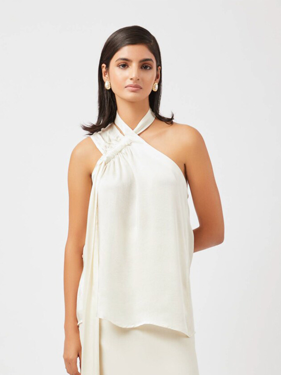 Contemponari Camille One Shoulder Sleeveless Longline Satin Top
