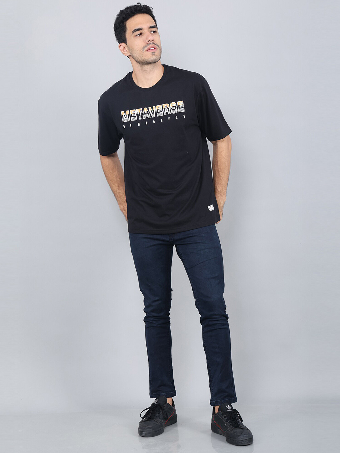 STARFOX Typography Printed Drop-Shoulder Sleeves Relaxed Fit Cotton T-shirt
