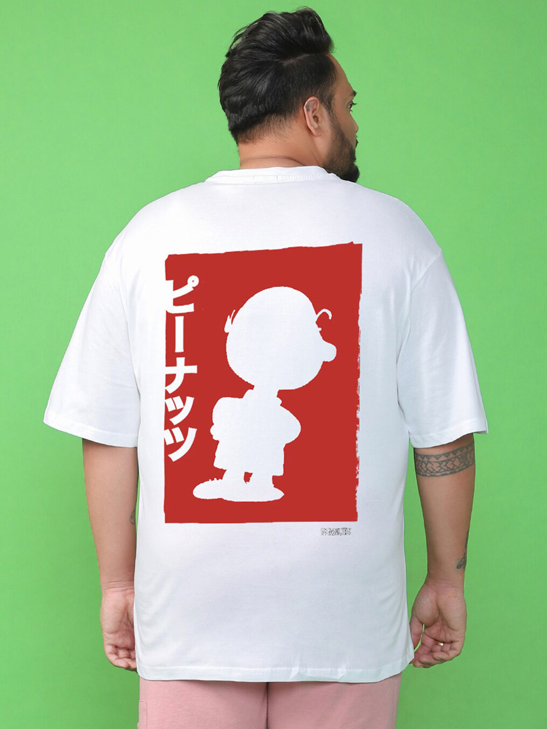 Bewakoof Plus Snoopy Printed Drop-Shoulder Sleeves Oversized Cotton Casual T-shirt