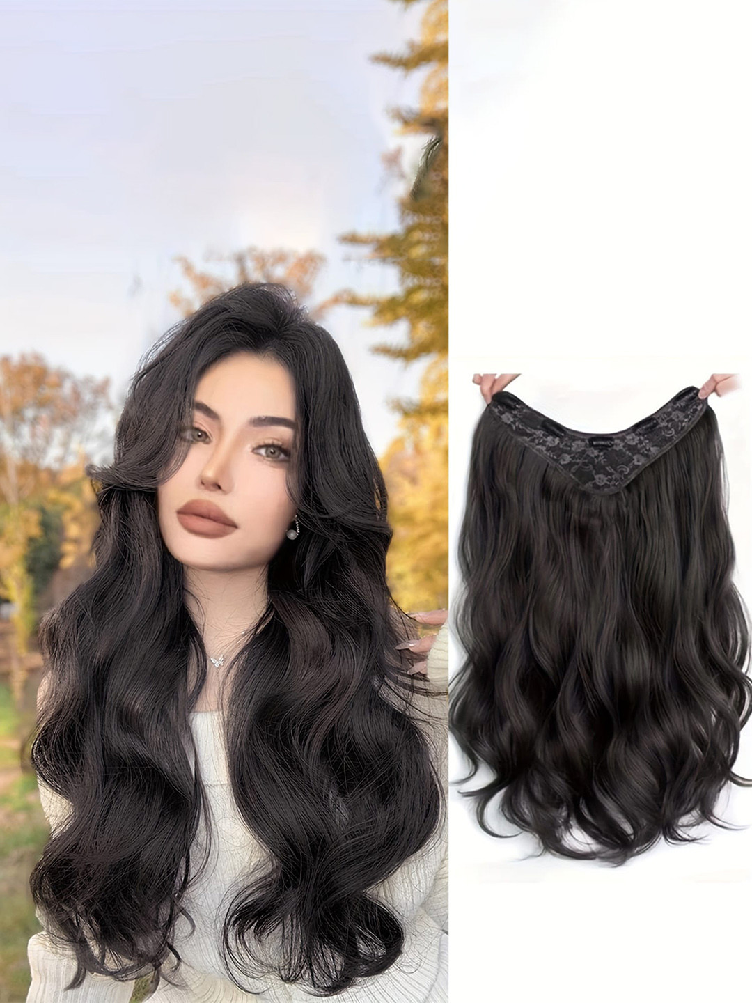CHRONEX  24Inches 5Clips Based Synthetic Natural Black Curly Hair Extension