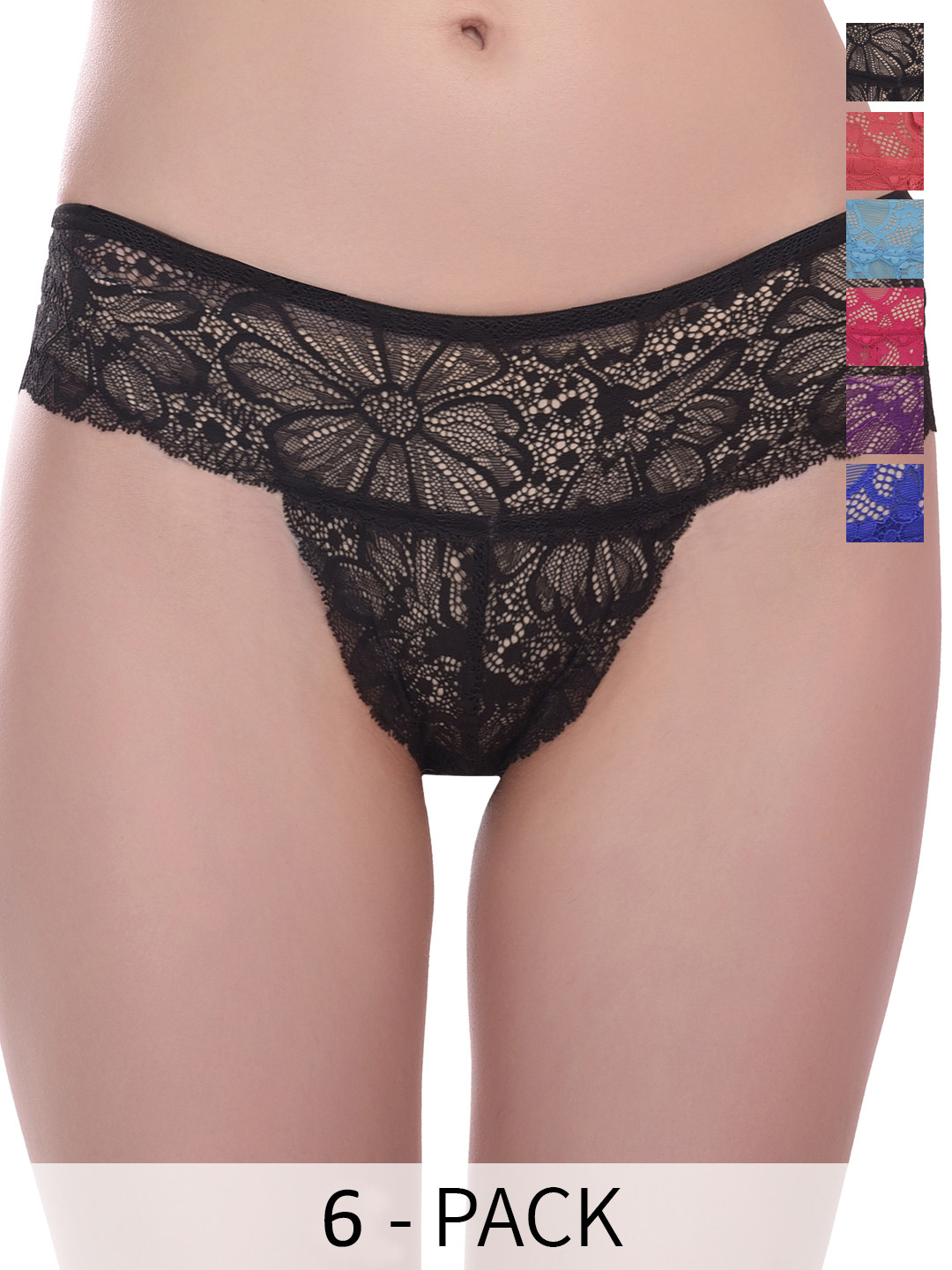 new blue eyes Pack Of 6 Self Design Mid Rise G-String Thong Briefs NBE-0241-Combo-S