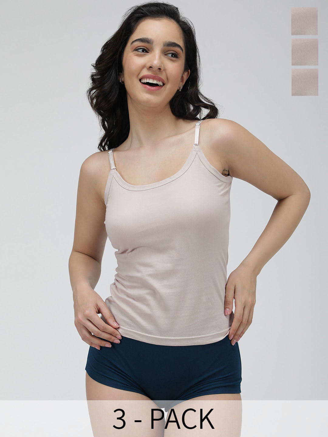 AMUL COMFY Pack Of 3 Pure Cotton Adjustable Shoulder Straps Camisoles
