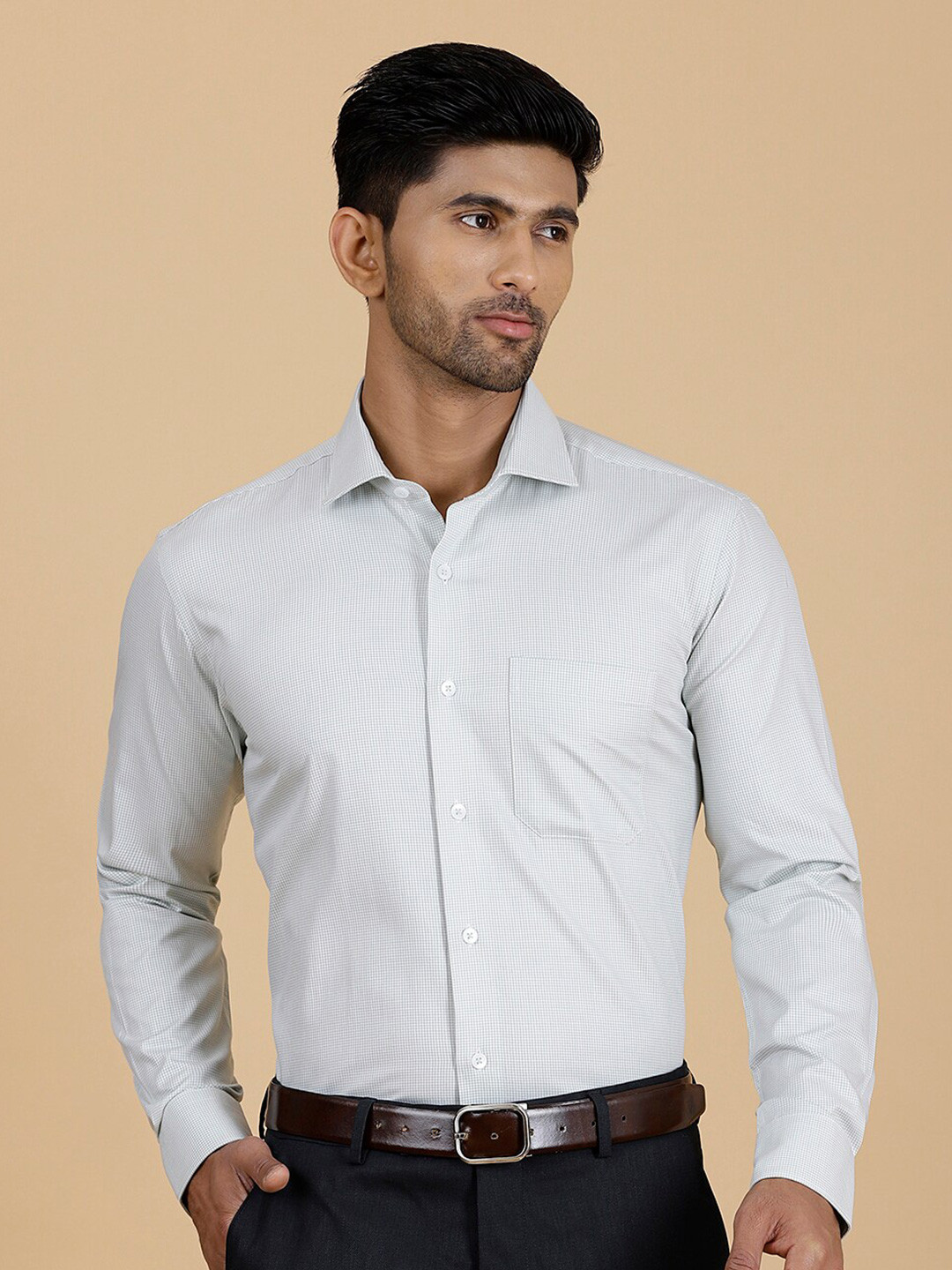METAL Slim Fit Tartan Micro Checked Cotton Formal Shirt