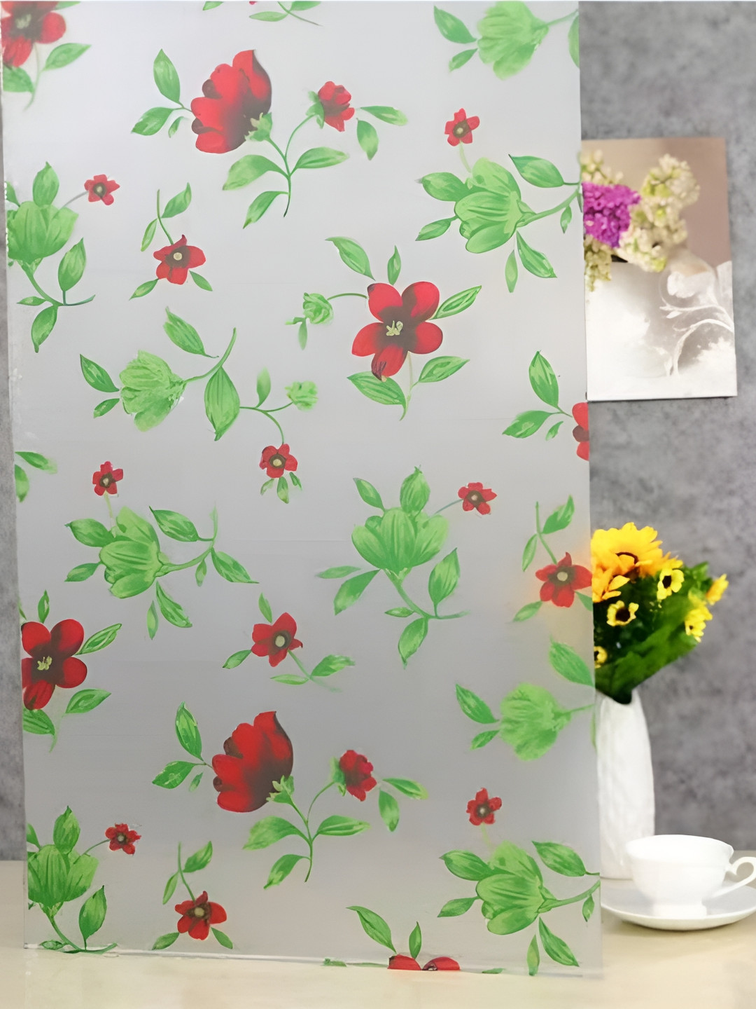 Jaamso Royals White & Red Floral and Botanical Printed UV Protected Window Sticker