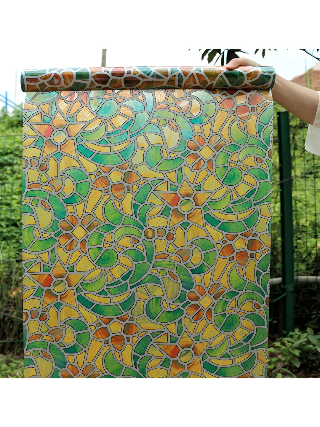 Jaamso Royals Green & Red Abstract Printed Self-Adhesive Window Frosting Film Sticker