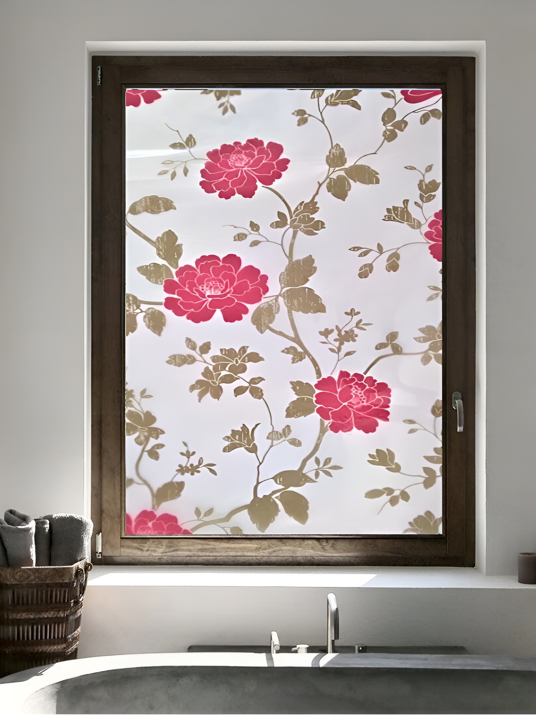 Jaamso Royals Red & White Printed Self-Adhesive Window Frosting Film Sticker