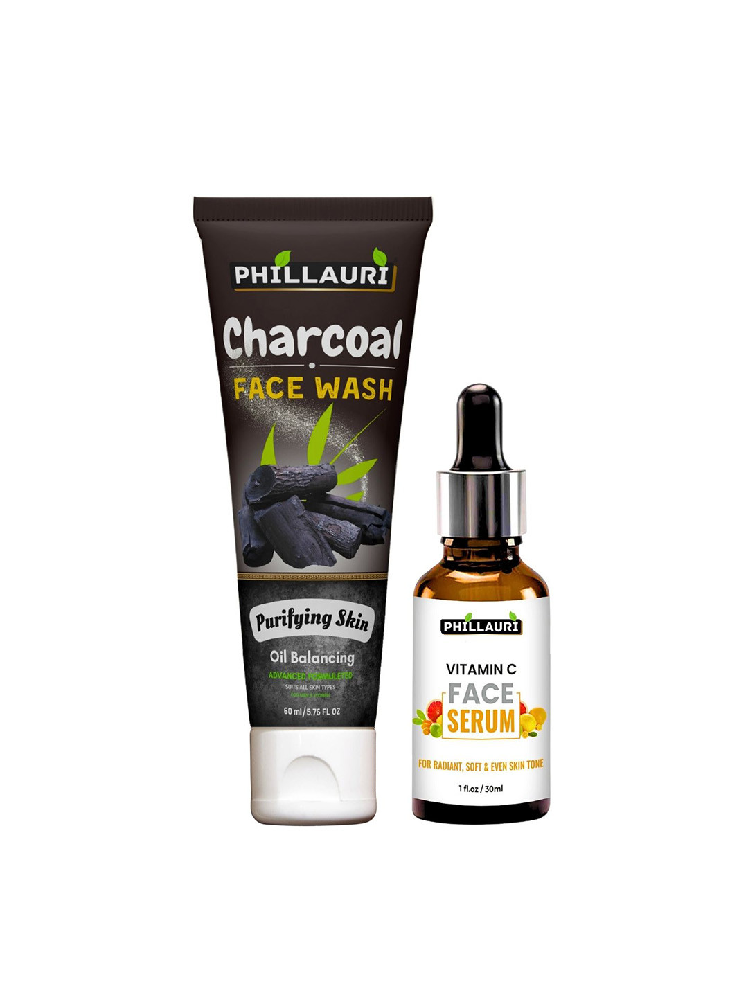 Phillauri Set of Charcoal Facewash - 60ml & Vitamin C Face Serum - 30ml