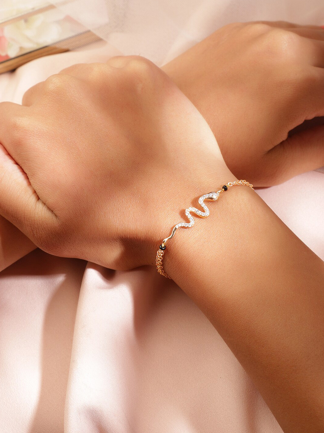 Rubans Women Gold Plated CZ Stone Snake Link Chain Bracelet