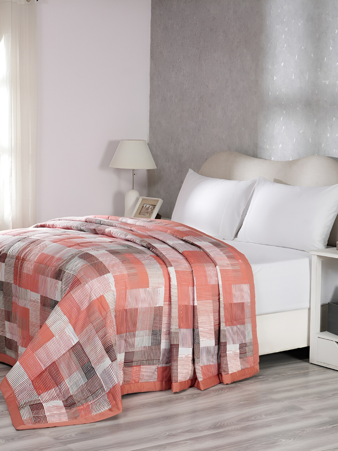 MASPAR Orange Printed 300 GSM Cotton Double Queen Quilt