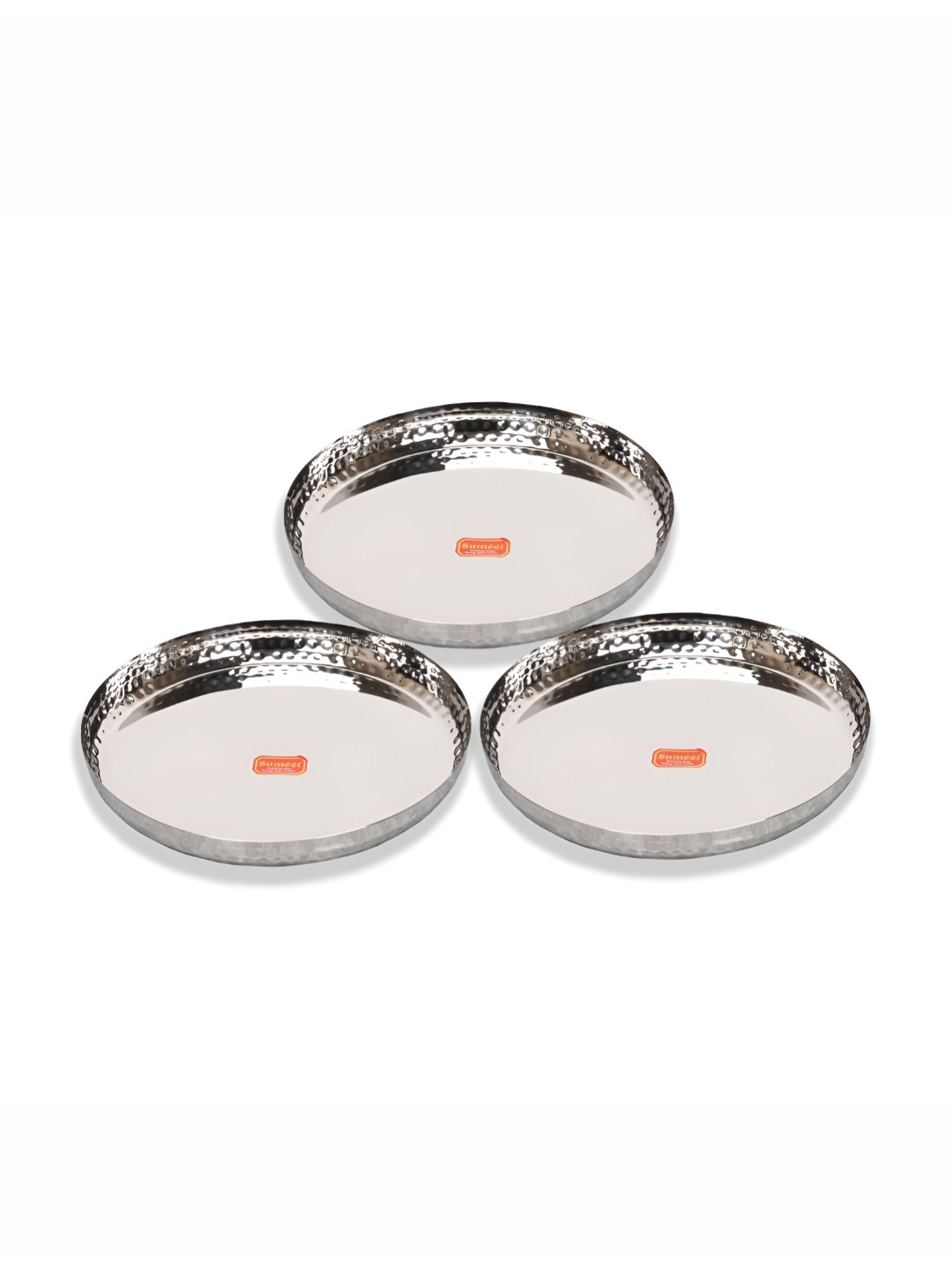 Sumeet Stainless Steel 3 Pieces Hammered Textured Mirror Finish Heavy Gauge Dinner Plates