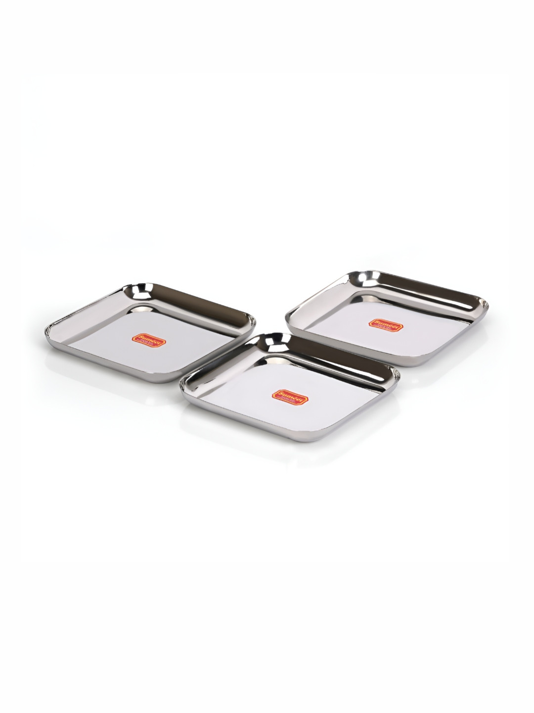 Sumeet 3 Pcs Stainless Steel Medium-Size Square Snack/ Breakfast Plates