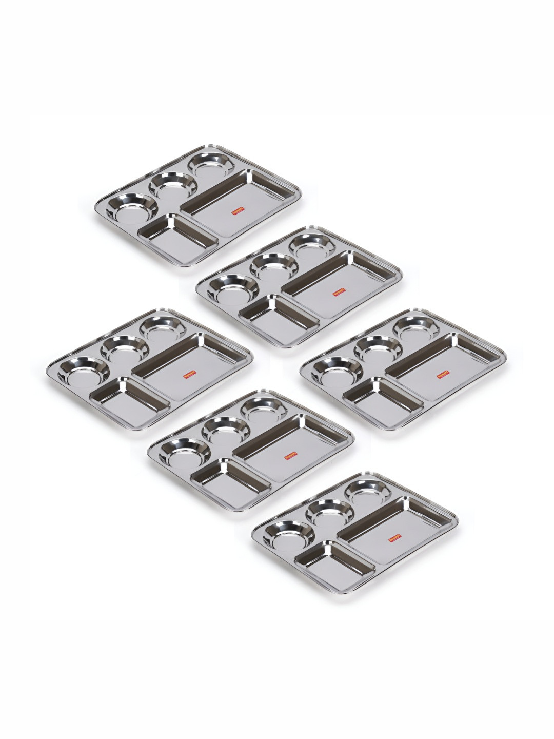 Sumeet 6 Pcs Steel Rectangular Compartment Dinner Plates
