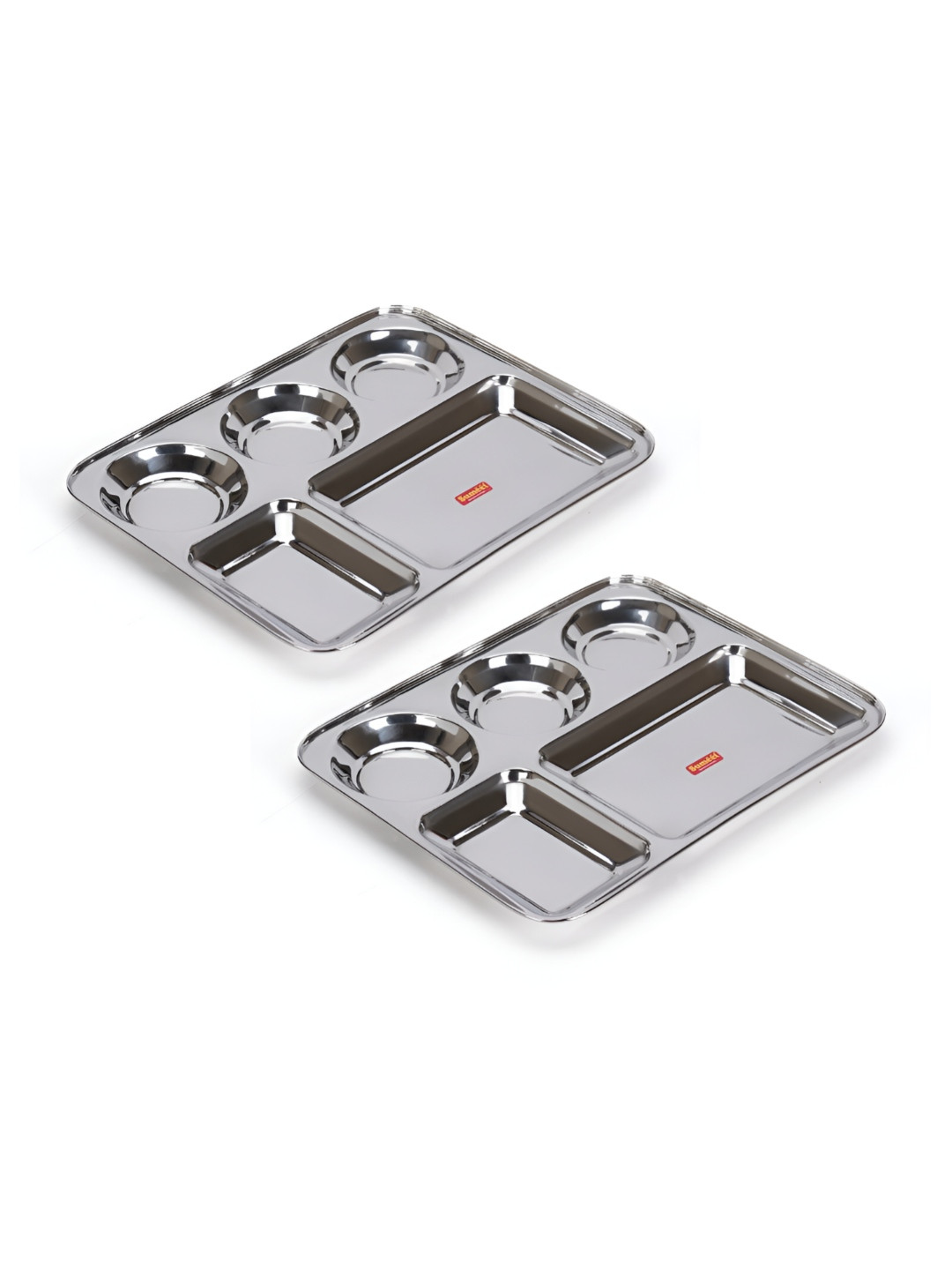 Sumeet 2 Pcs Stainless Steel Rectangular 5 in 1 Compartment Dinner Plates