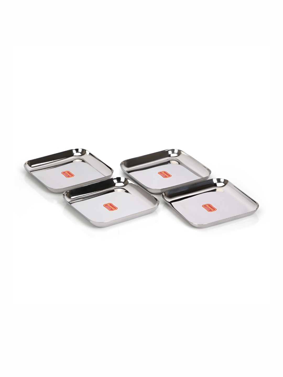 Sumeet 4 Pcs Stainless Steel Medium-Size Square Snack Plates