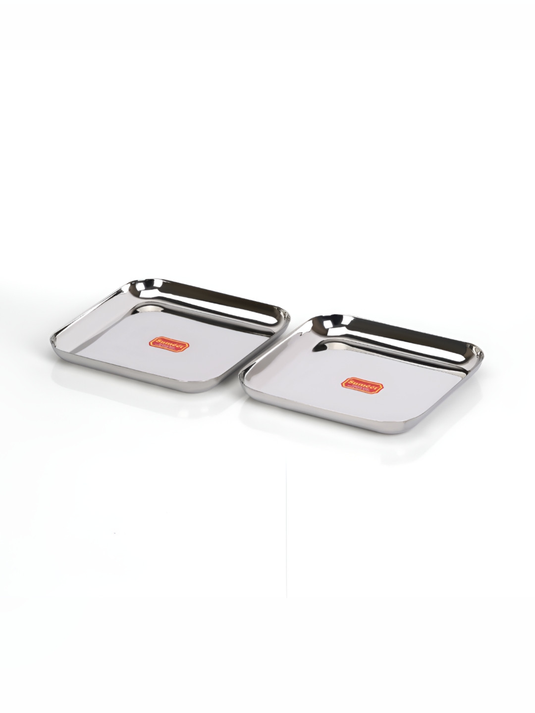 Sumeet 2 Pcs Stainless Steel Medium-Square Snack Plates