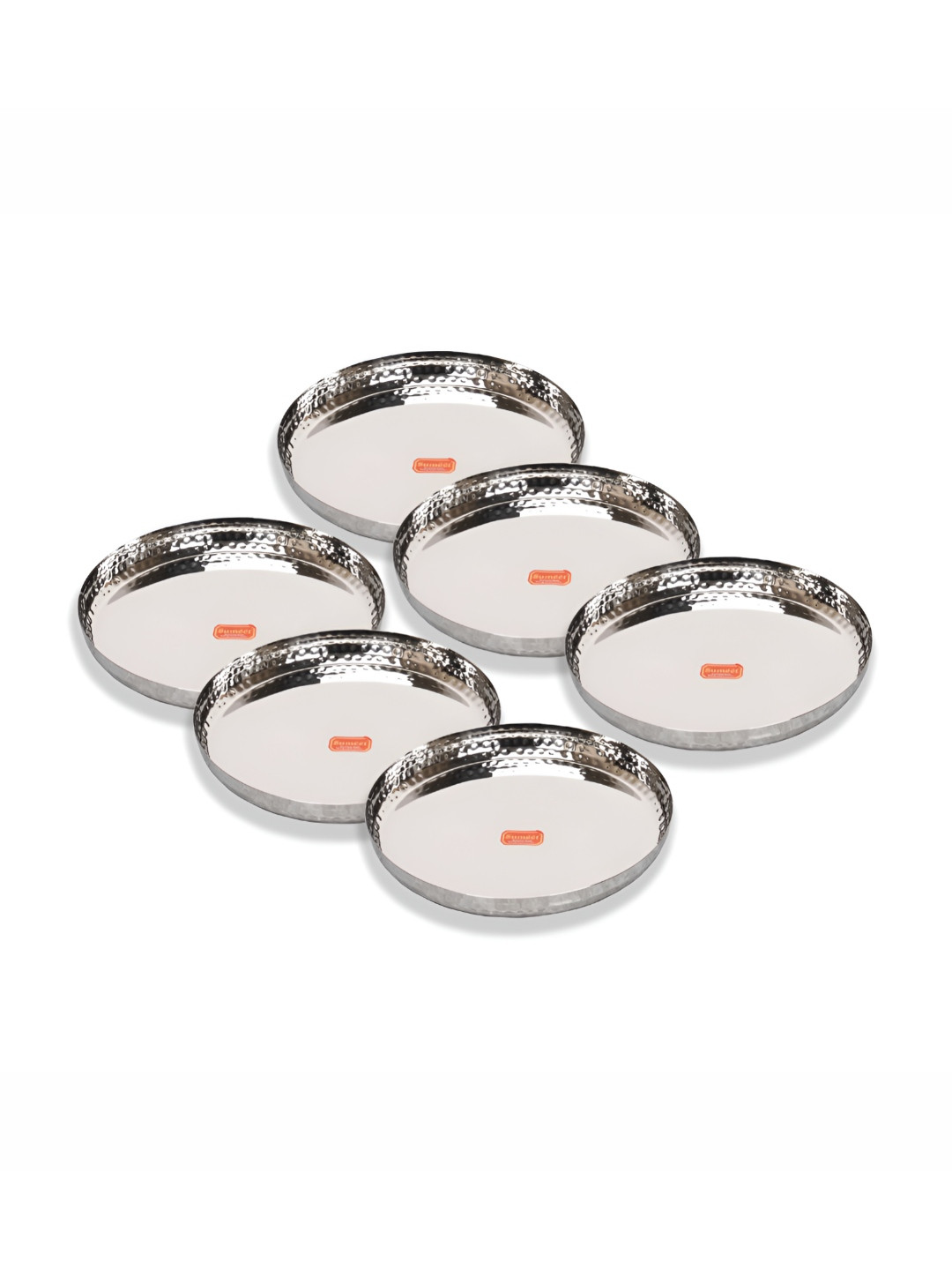 Sumeet 6 Pcs Stainless Steel Hammered Texture Heavy Gauge Mirror Finish Royal Plates