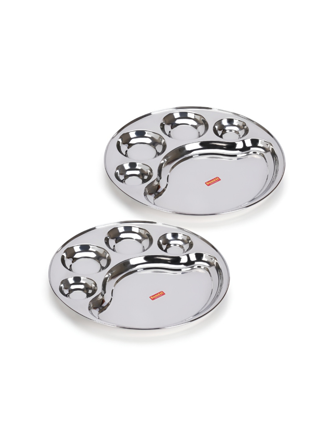 Sumeet 2 Pcs Stainless Steel 5-in-1 Compartment Dinner Plates