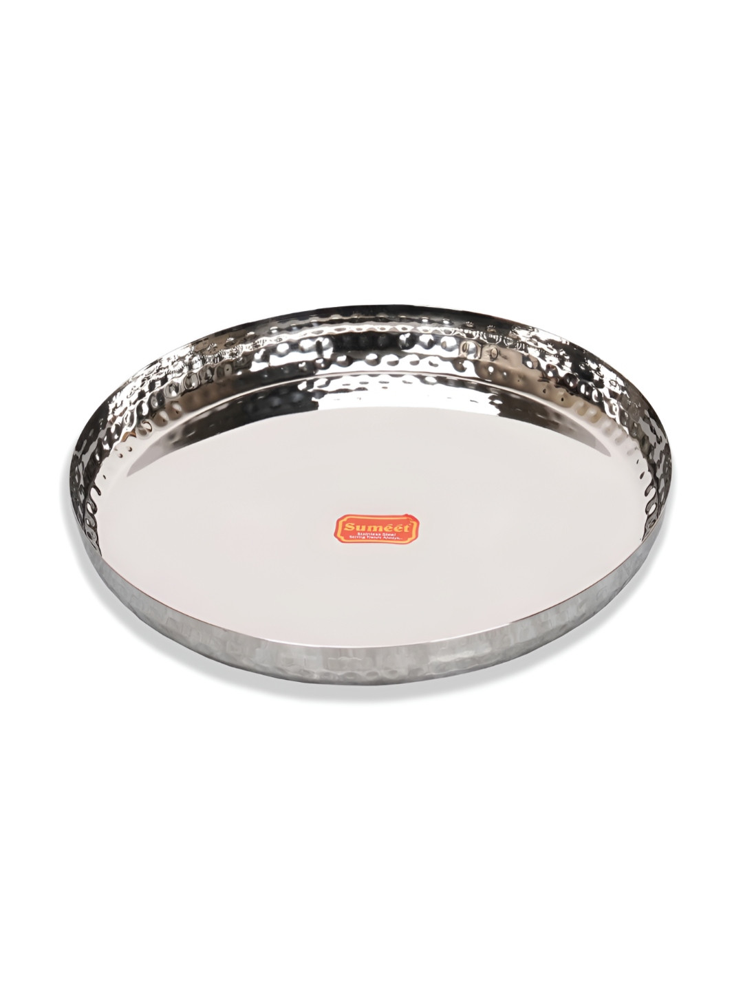 Sumeet Stainless Steel Hammered Texture Heavy Gauge Mirror Finish Royal Dinner Plate